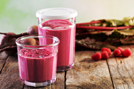 Beetroot and raspberry smoothie, healthy diet recipeの写真素材