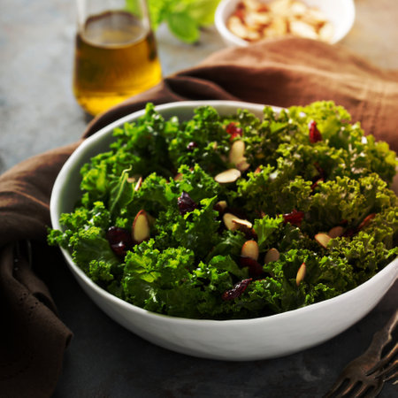 Fresh and healthy salad with kale, almond and cranberryの写真素材