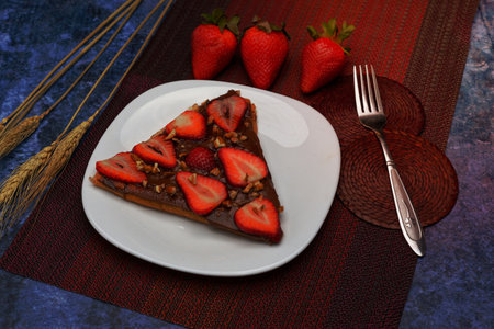 Chocolate and natural strawberries crepe.の写真素材