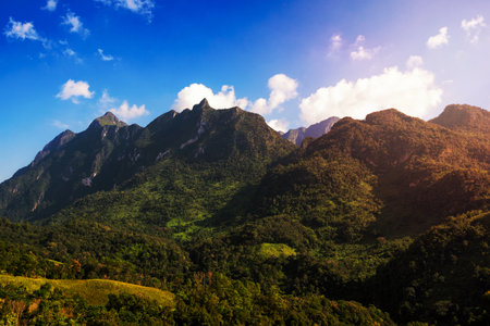 Doi Luang Chiang Dao mountain with sky and cloud in daytime,The famous mountain for tourist to visit in Chiang Mai,Thailand.の写真素材