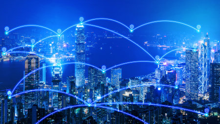 Smart city communication network and internet of things for smart city and big data concept.の写真素材