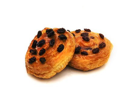 danish pastry with raisin isolated on whiteの写真素材
