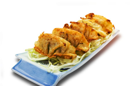 fried dumplings or gyoza isolated on white background,clipping path,selected focusの写真素材