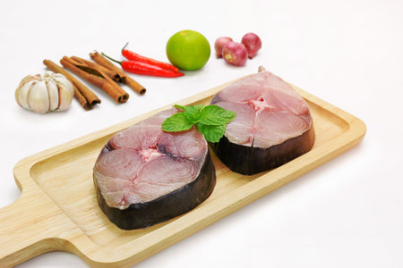 Fillet of Spanish Mackerel Slide on chopping block,Scomberomorusの写真素材