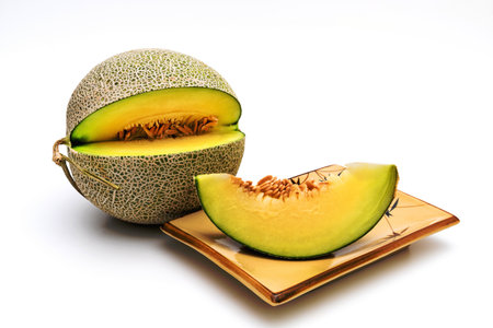 green melon isolated on white backgroundの写真素材