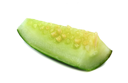 Fresh japanese cucumber sliced isolated on white backgroundの写真素材