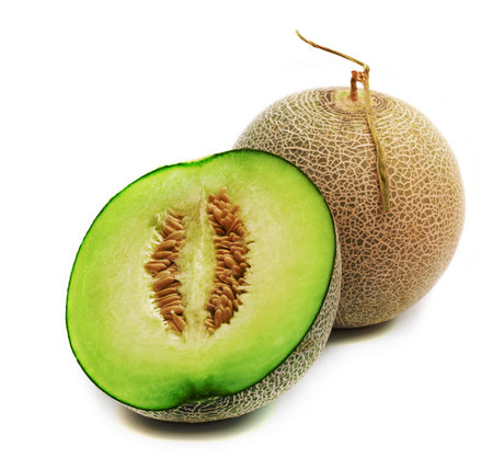 half of melon isolated on white backgroundの写真素材