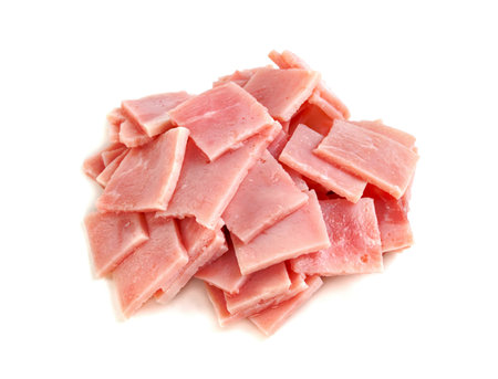 Ham slices isolated on white backgroundの写真素材