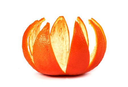 Orange peel fruit isolated on white backgroundの写真素材