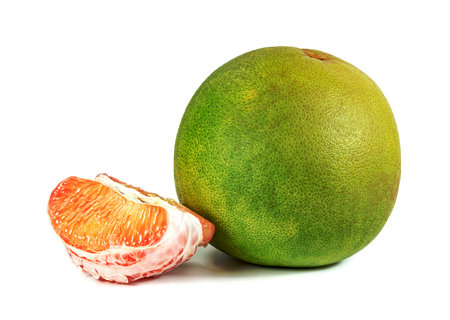 pomelo peel fruit isolated on white backgroundの写真素材