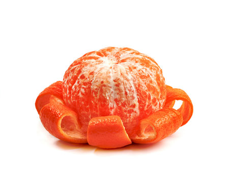 Orange peel fruit isolated on white backgroundの写真素材