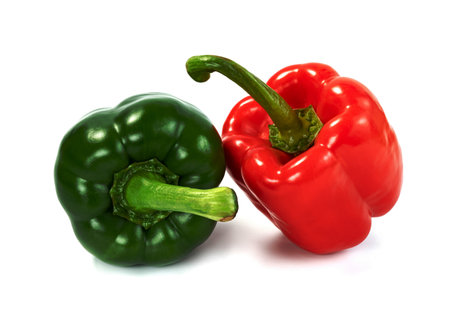 red green sweet bell pepper isolated on white backgroundの写真素材