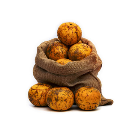 orange in sack isolated on the white background,Thai fruit