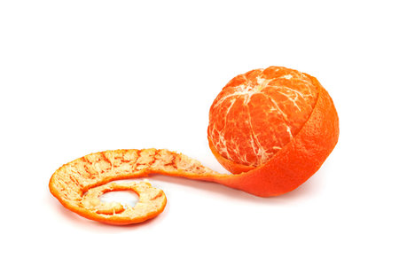 Orange peel fruit isolated on white backgroundの写真素材