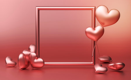 podium empty with geometric shapes in pink pastel composition for modern stage display and minimalist mockup ,birthday balloons and party or celebrations ,3d illustration or 3d renderの写真素材