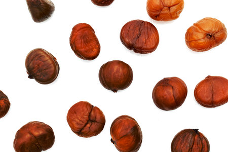 roasted chestnut isolated on white background ,top viewの写真素材