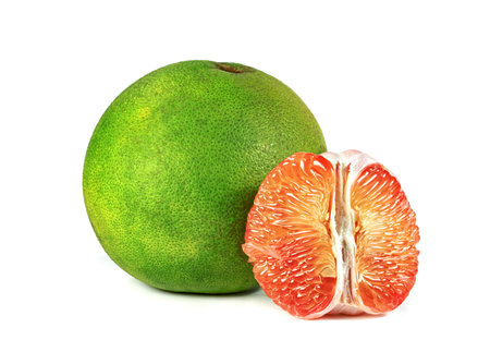 pomelo peel fruit isolated on white backgroundの写真素材