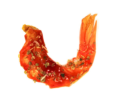 roasted peeled prawn with oregano and tomato sauce isolated on white background ,grilled shrimpの写真素材