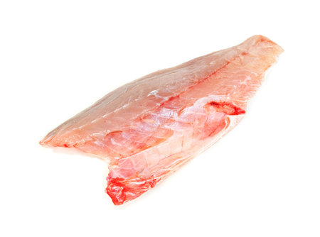 barramundi or seabass fish sliced isolated on white backgroundの写真素材
