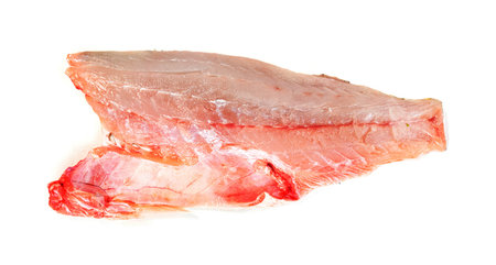 barramundi or seabass fish sliced isolated on white backgroundの写真素材