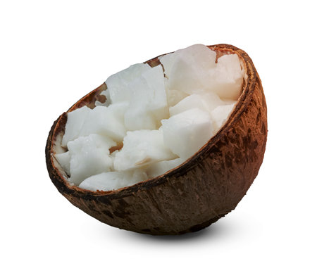 Coconut milk tropical fruit or fluffy coconut chopped isolated on white backgroundの写真素材