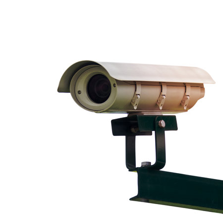 CCTV, security camera on white isolated background,clipping pathの写真素材