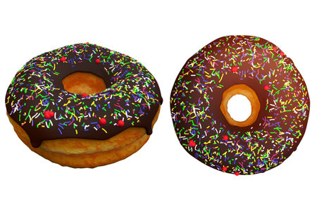Chocolate donut isolated on white background ,doughnut 3d renderingの写真素材
