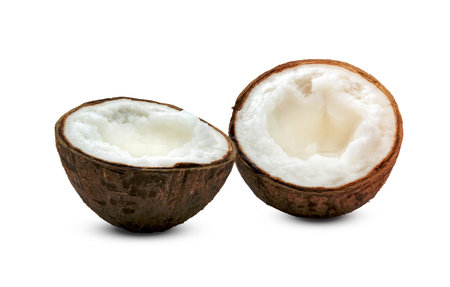 Coconut milk tropical fruit or fluffy coconut chopped isolated on white backgroundの写真素材