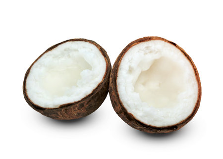 Coconut milk tropical fruit or fluffy coconut chopped isolated on white backgroundの写真素材