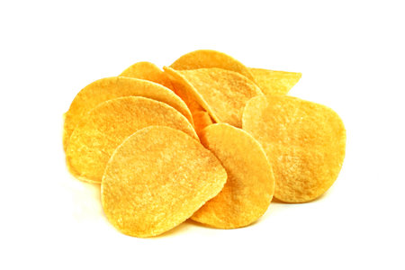 potato chips isolated on white backgroundの写真素材