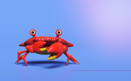 3d red crab from plasticine isolated on blue background. clay toy icon concept, 3d illustration render, clipping pathの写真素材