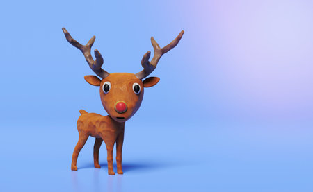 3d deer from plasticine isolated on blue background. doe, fawn clay toy icon concept, 3d illustration render, clipping pathの写真素材
