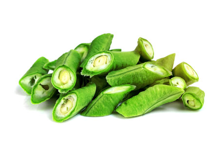 Long bean or cowpea isolated on white backgroundの写真素材