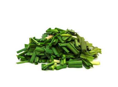 garlic chive isolated on white backgroundの写真素材