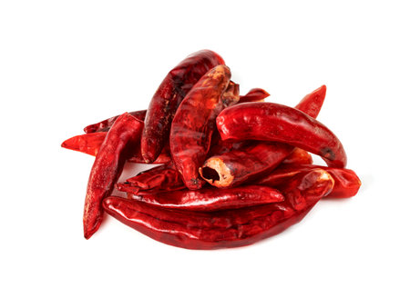 red ground paprika or dry chili pepper isolated on white backgroundの写真素材