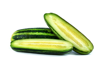 sliced Cucumber or Cucumis melo isolated on white backgroundの写真素材