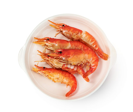 roasted river shrimp common with dish isolated on white background ,grilled prawnの写真素材