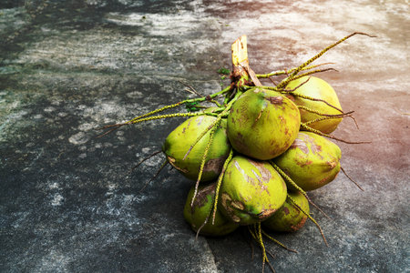 coconut cluster On the cement floor,Thailandの写真素材
