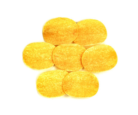 potato chips isolated on white backgroundの写真素材