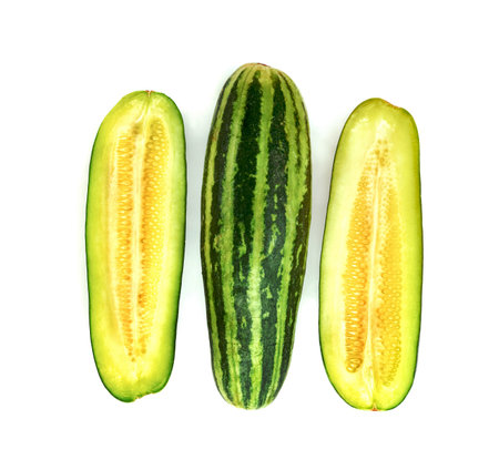 sliced Cucumber or Cucumis melo isolated on white backgroundの写真素材