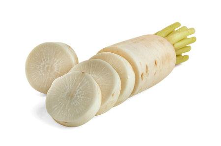 sliced Radish isolated on white background ,include clipping pathの写真素材