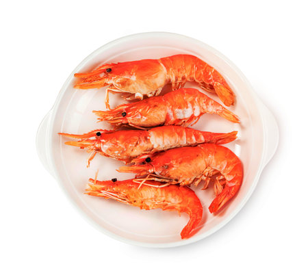 roasted river shrimp common with dish isolated on white background ,grilled prawn ,include clipping pathの素材 [FY310200979187]