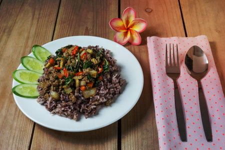stir-fried minced pork and basil,Thai foodの写真素材