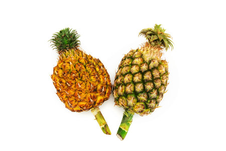 yellow and green pineapple isolated on white backgroundの写真素材