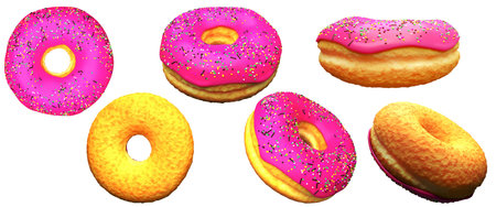 Strawberry pink donut set isolated on white background ,doughnut 3d renderingの写真素材