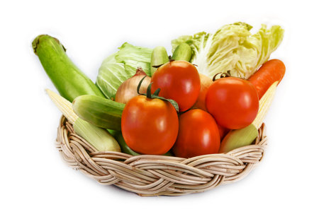 various fresh vegetables on the basket.の写真素材
