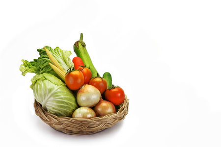 various fresh vegetables on the basket.の写真素材