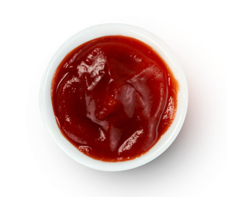 tomato sauce in glass bowl isolated on white background ,include clipping pathの写真素材