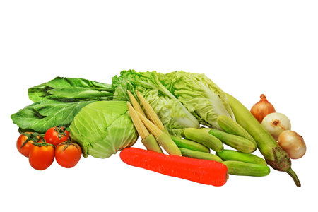 various fresh vegetables isolated on white background,clipping pathの写真素材