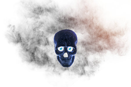 skull with black smoke on white background, filter effect.の写真素材